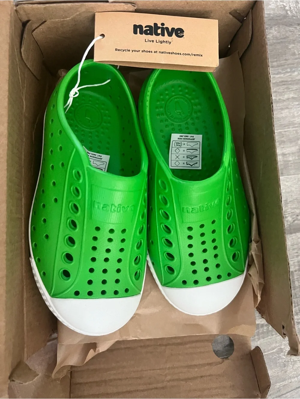 Native Kids Jefferson Slip-On Water Shoes in Bright Green and White
